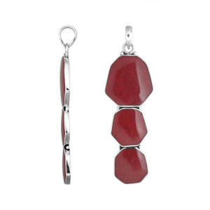 Sterling Silver Three-Link Octagon Shape Red Coral Pendant