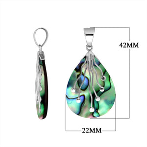 Wholesale sterling silver teardrop pendant with Abalone Shell inlay and flowing silver accents – bulk ocean-inspired jewelry for retailers.