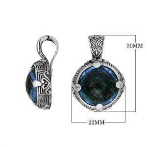 Sterling Silver Round Shape London Blue Topaz Quartz Pendant With Balinese Carved Design