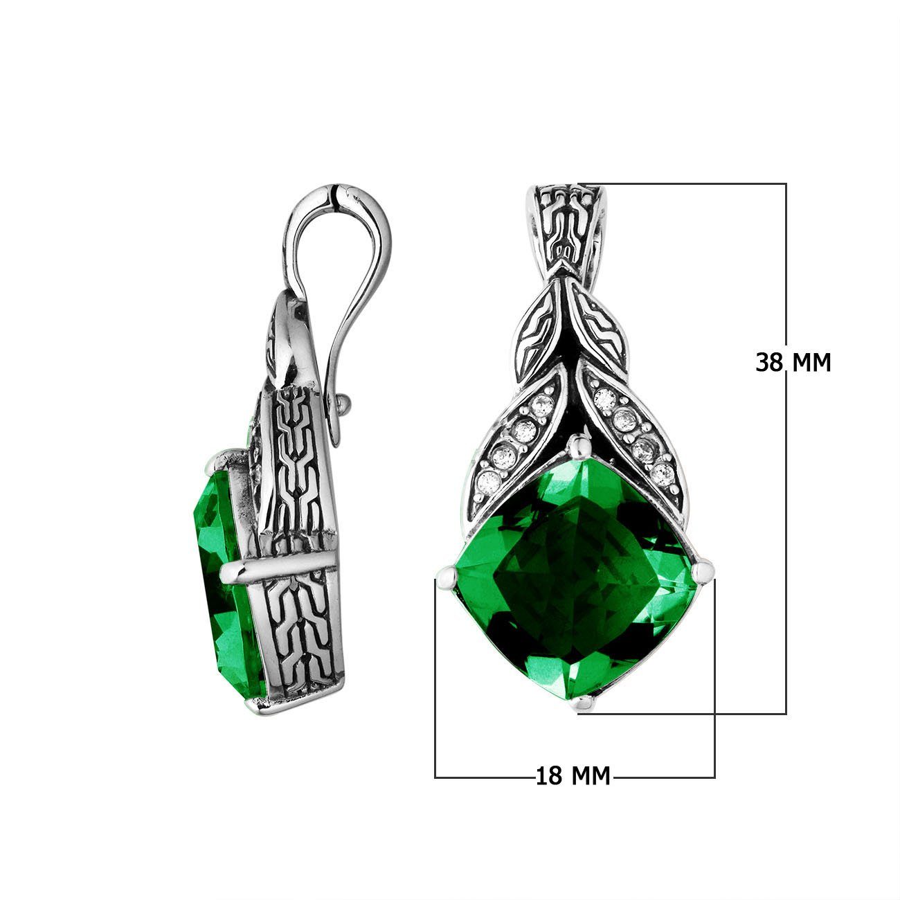 Sterling Silver Leaf Design Green Quartz And Cubic Zirconia Pendant