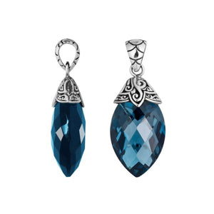 Sterling Silver Carved Design London Blue Topaz Quartz Pendant
