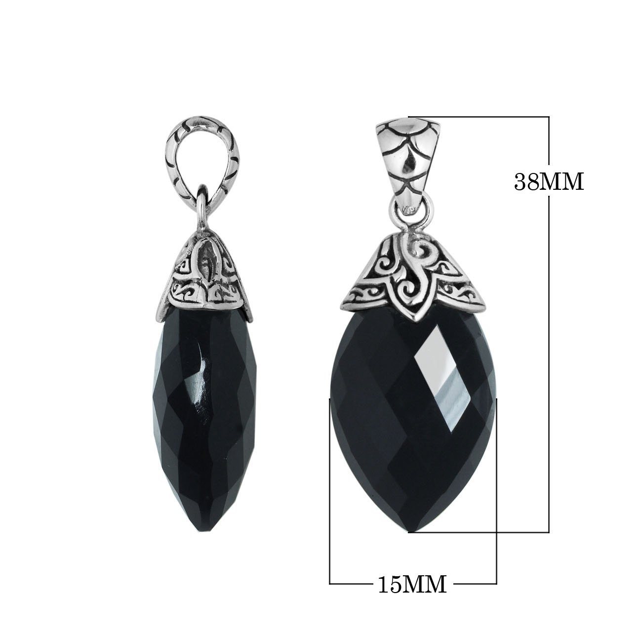 Sterling Silver Carved Design Black Onyx Pendant