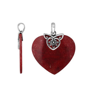Red Coral Heart Shaped 925 Sterling Silver Pendant With Detailed Balinese Filigree Work
