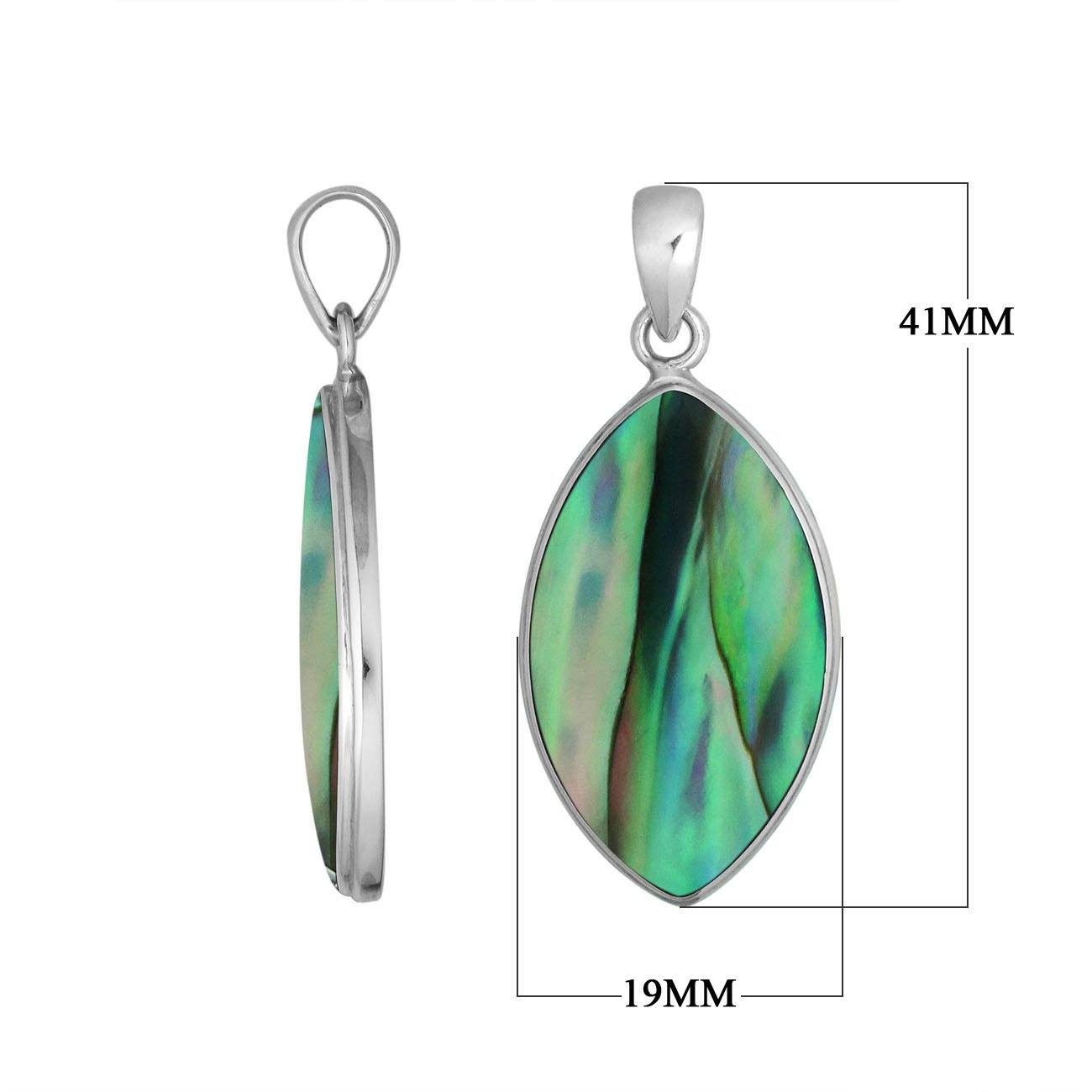 925 Sterling Silver Marquise Pendant featuring vibrant Abalone Shell inlay and sleek Balinese frame, polished to a mirror finish for premium wholesale silver collections.