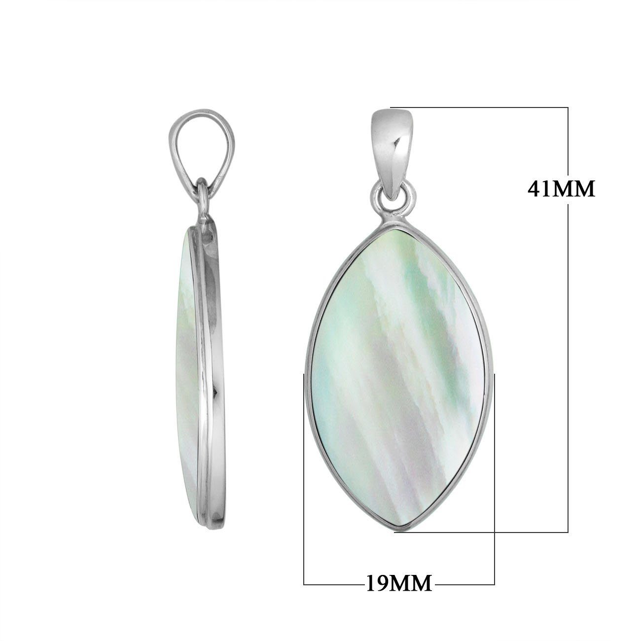 925 Sterling Silver Marquise Pendant with luminous Mother Of Pearl inlay and sleek Balinese frame, handcrafted for premium wholesale jewelry assortments.