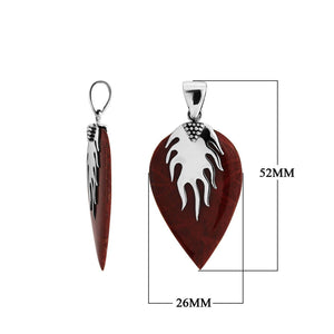 Sterling Silver Red Coral Leaf Flame Heritage Pendant For Designer Collections.
