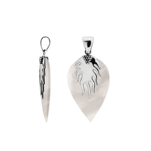 Sterling Silver Mother Of Pearl Leaf Flame Heritage Pendant For Designer Collections.