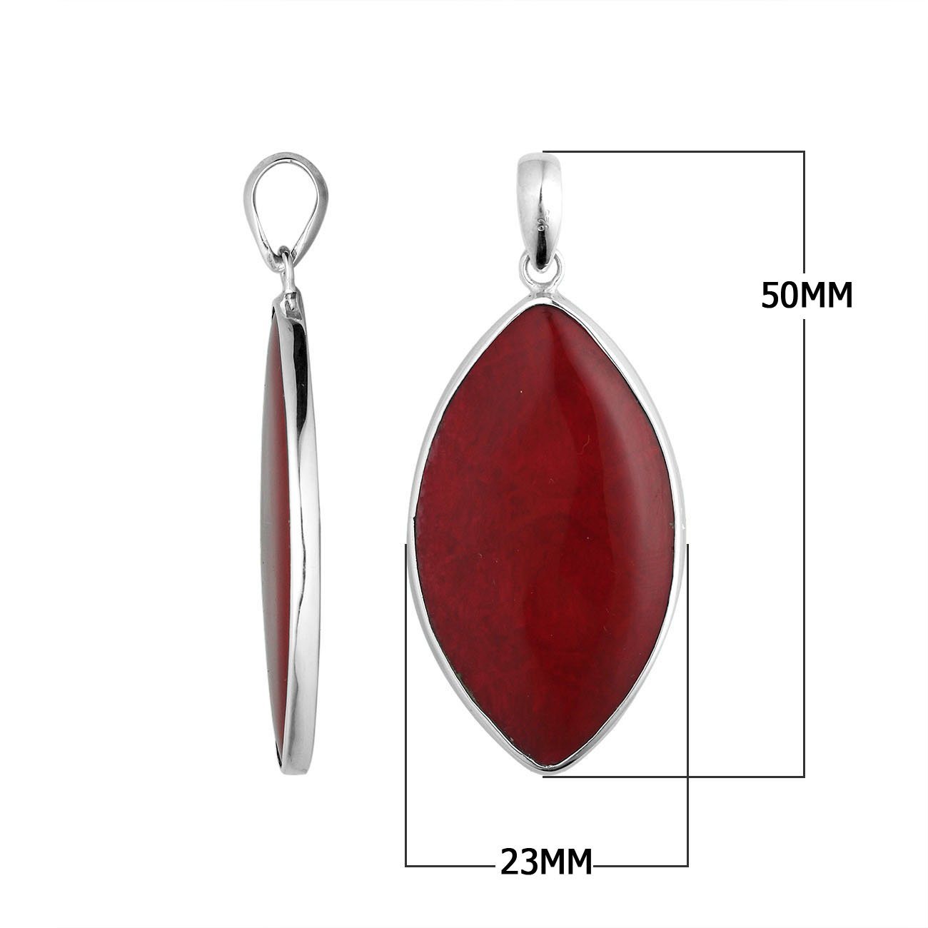 Sterling Silver Red Coral Marquise Polished Heritage Pendant For Wholesale Collections.