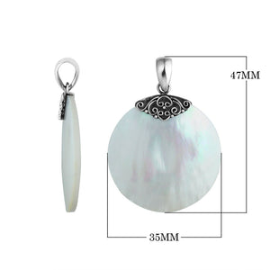 Sterling Silver Mother Of Pearl Round Polished Designer Pendant For Wholesale Jewelry Collections.