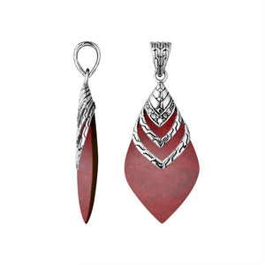 Sterling Silver Red Coral And Cubic Zirconia Layered Designer Pendant For Wholesale Jewelry Buyers.