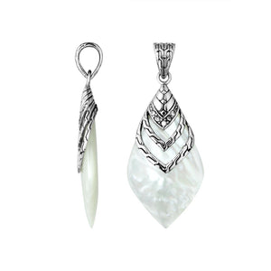 Sterling Silver Mother Of Pearl Layered Teardrop Designer Pendant For Wholesale Jewelry Buyers.