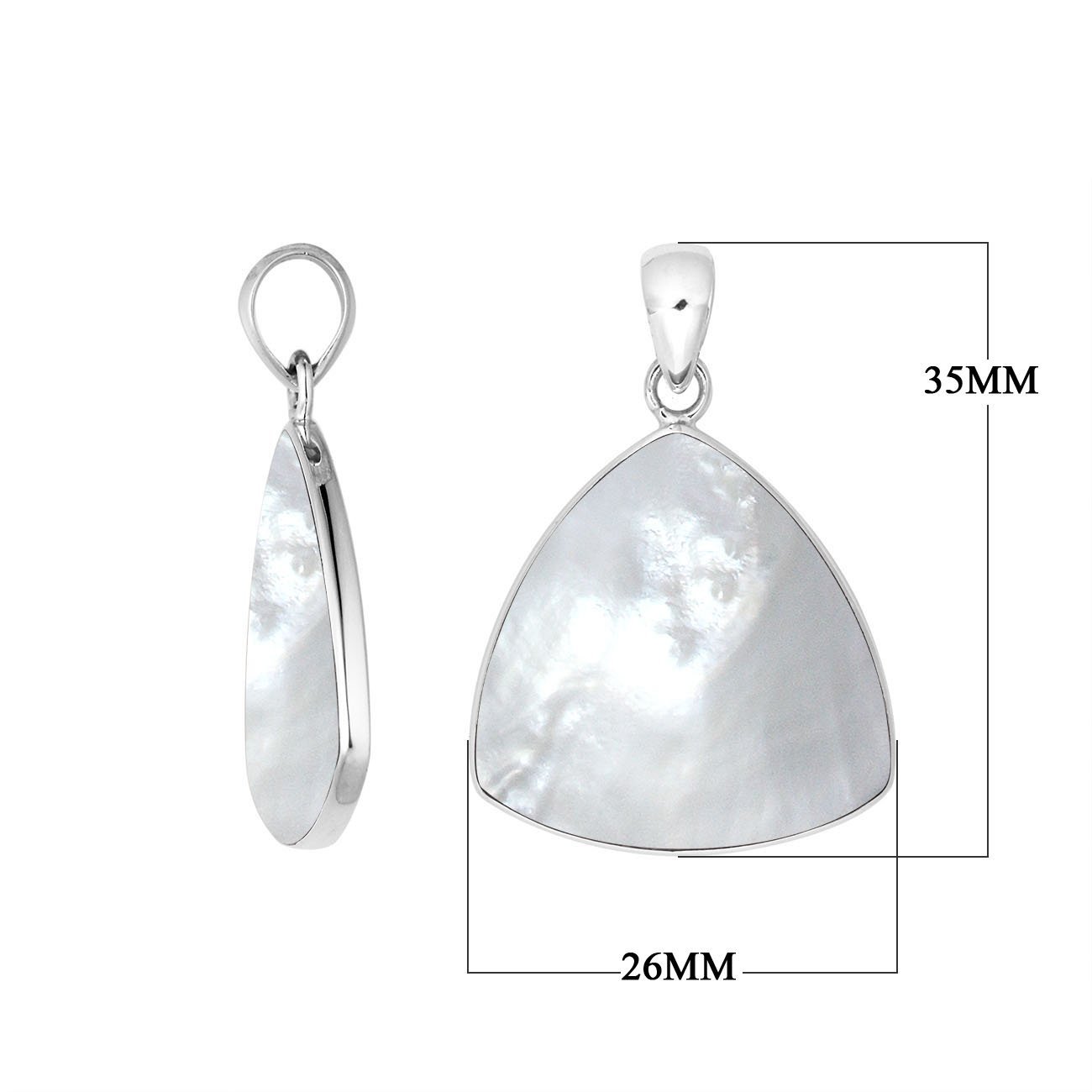 Sterling Silver Mother Of Pearl Triangular Pendant For Wholesale Jewelry Buyers.