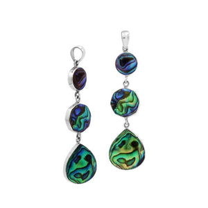 Sterling Silver Triple Drop Abalone Shell Pendant With Polished Balinese Frame.