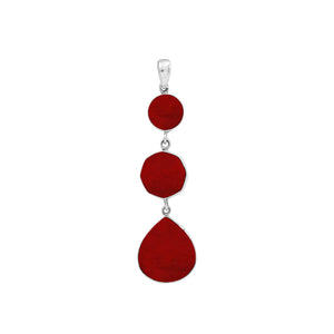 Sterling Silver Red Coral Triple Drop Pendant With Polished Balinese Frame.