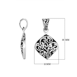Sterling Silver Diamond Shape Filigree Pendant With Balinese Detailing.