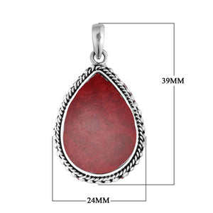 Sterling Silver Red Coral Teardrop Pendant With Rope Border For Wholesale Buyers.