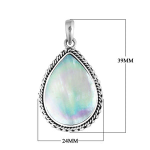 Sterling Silver Mother Of Pearl Teardrop Pendant With Rope Border For Wholesale Buyers.