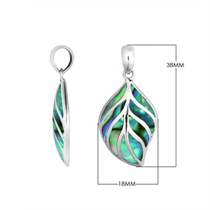 Sterling Silver Abalone Shell Leaf Pendant With Silver Vein Design For Wholesale Buyers.