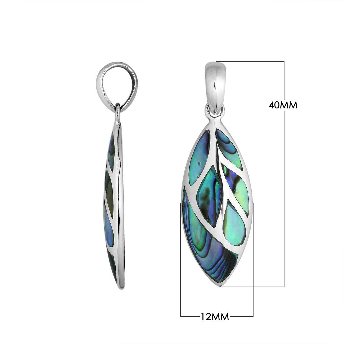 Sterling Silver Abalone Shell Leaf Pendant With Polished Silver Vein Design For Wholesale Buyers.