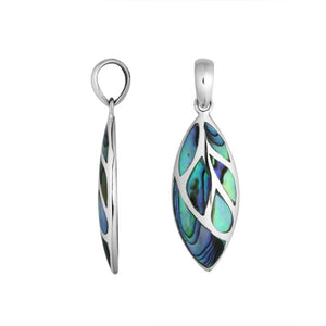 Sterling Silver Abalone Shell Leaf Pendant With Polished Silver Vein Design For Wholesale Buyers.