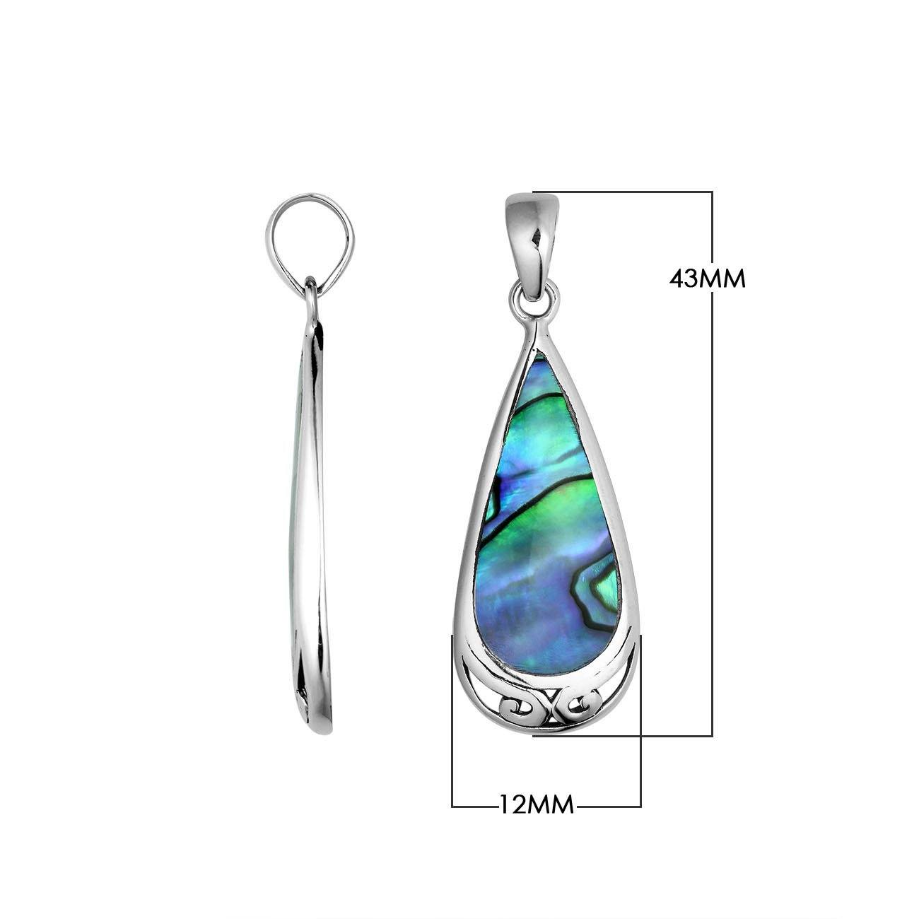 Sterling Silver Abalone Shell Teardrop Pendant With Polished Silver Border For Wholesale Buyers.