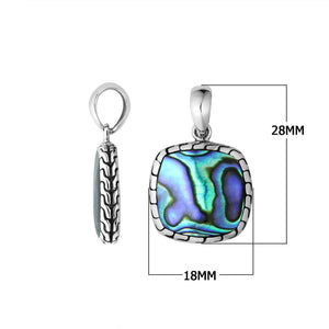 Sterling Silver Abalone Shell Cushion Pendant With Balinese Frame Design For Wholesale Buyers.