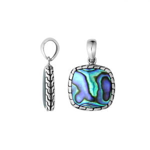 Sterling Silver Abalone Shell Cushion Pendant With Balinese Frame Design For Wholesale Buyers.