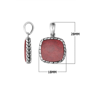 Sterling Silver Red Coral Cushion Pendant With Balinese Frame Design For Wholesale Buyers.
