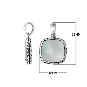 Sterling Silver Mother Of Pearl Cushion Pendant With Balinese Frame Design For Wholesale Buyers.