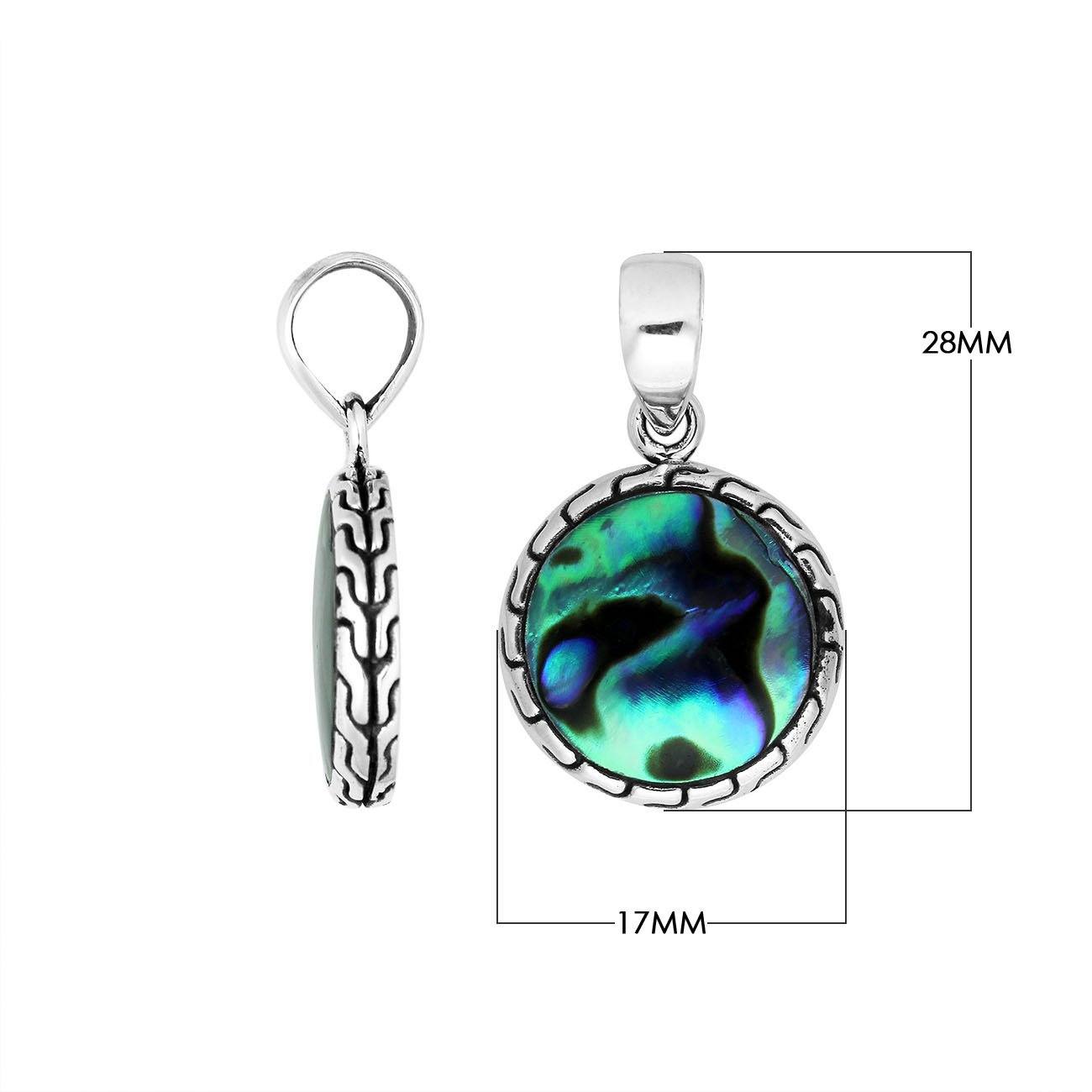 Sterling Silver Abalone Shell Round Pendant With Balinese Frame Design For Wholesale Buyers.
