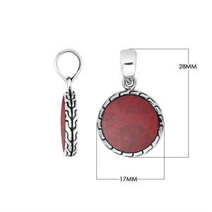 Sterling Silver Red Coral Round Pendant With Balinese Frame Design For Wholesale Buyers.