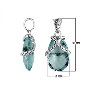 Handcrafted 925 Sterling Silver London Blue Topaz Quartz pear pendant featuring textured bail design, mirror-polished surface, and Balinese artistry for wholesale jewelry buyers.