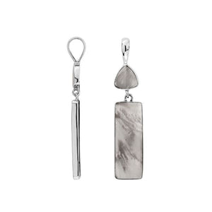 Sterling silver pendant with mother of pearl rectangular and triangular drop handcrafted in Balinese geometric style