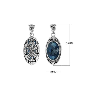 Sterling silver oval pendant with London Blue Topaz Quartz and Balinese filigree handcrafted design
