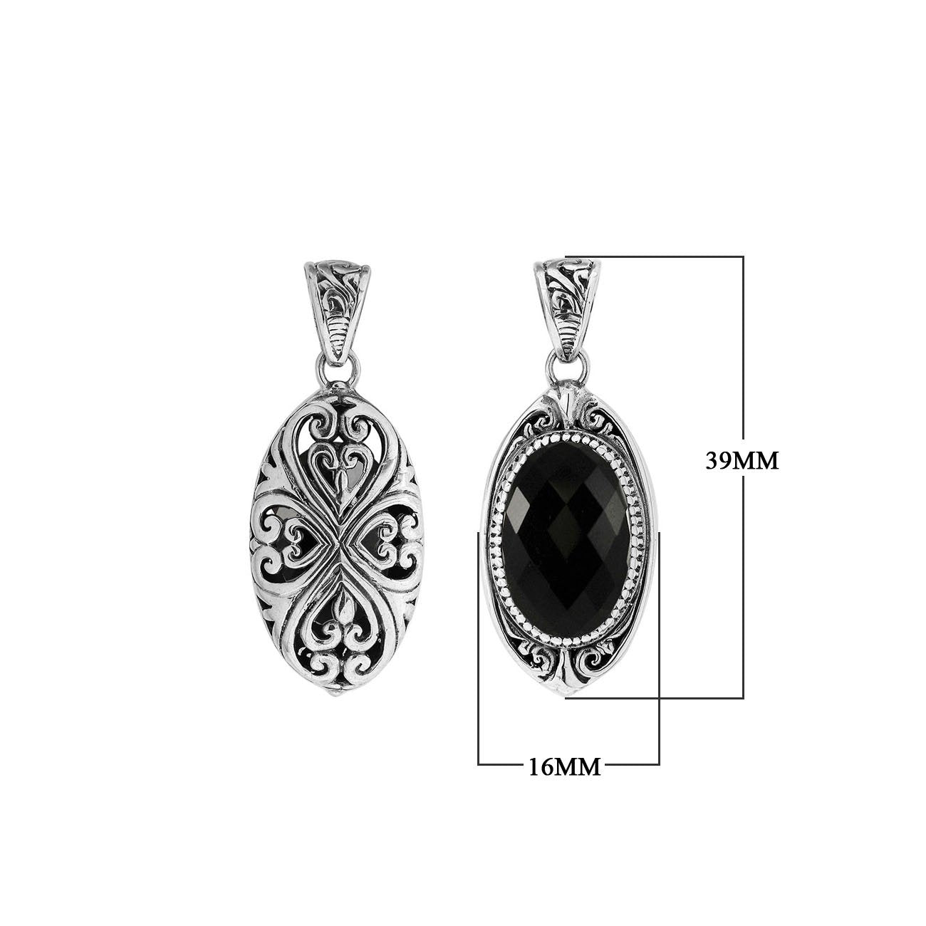 Sterling silver oval pendant with Black Onyx and Balinese filigree handcrafted design
