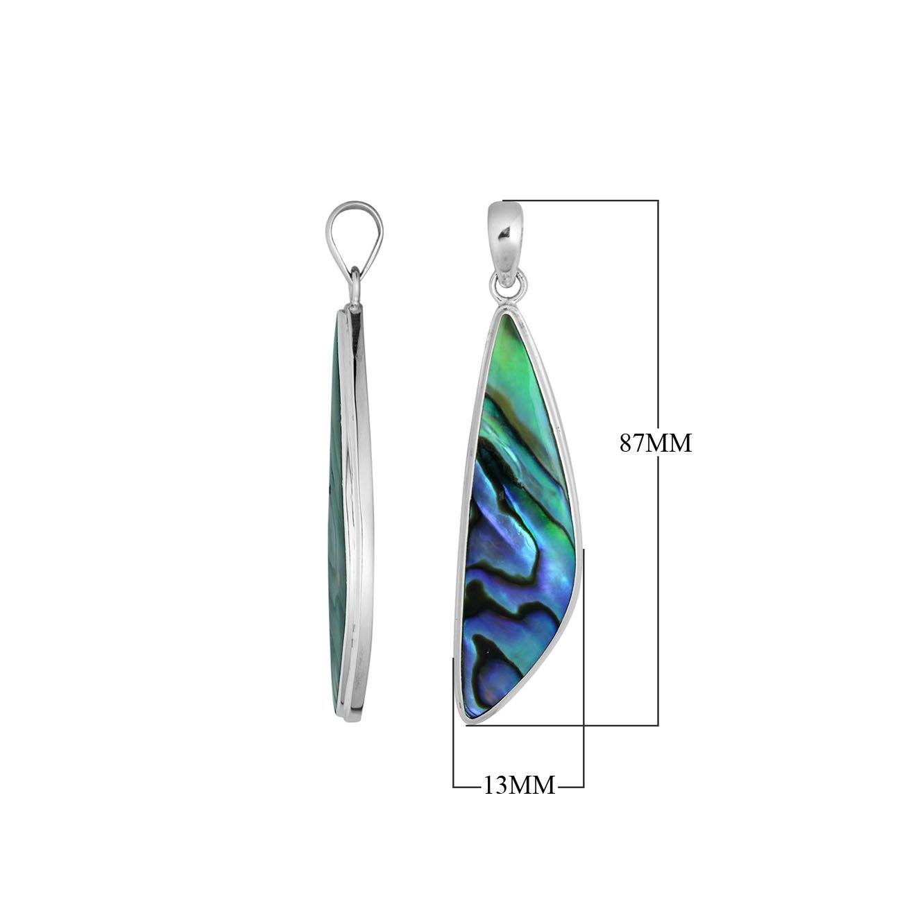 Sterling silver long triangular pendant with Abalone Shell handcrafted in modern Balinese design