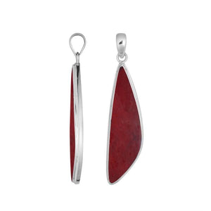 Sterling silver long triangular pendant with Red Coral handcrafted in modern Balinese design