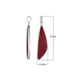 Sterling silver long triangular pendant with Red Coral handcrafted in modern Balinese design
