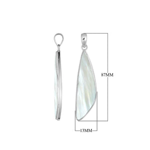 Sterling silver long triangular pendant with Mother Of Pearl handcrafted in modern Balinese design