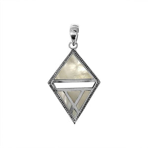 Sterling silver geometric diamond pendant with Mother Of Pearl handcrafted in modern Balinese design