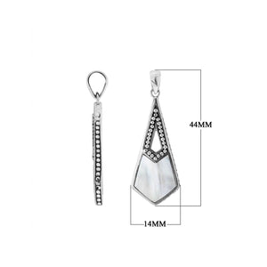 Sterling silver long geometric pendant with Mother Of Pearl handcrafted in modern Balinese design