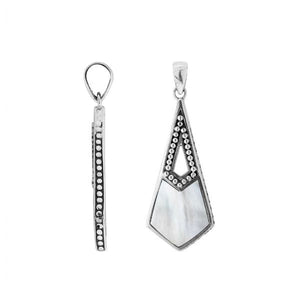 Sterling silver long geometric pendant with Mother Of Pearl handcrafted in modern Balinese design