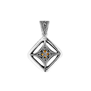 A handcrafted sterling silver pendant featuring a golden Citrine Quartz in an ornate Balinese filigree frame, showcasing fine silver artistry and elegance.
