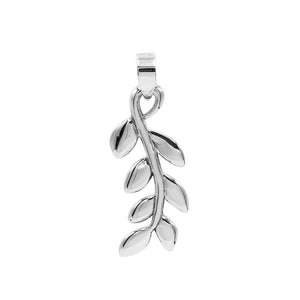 A handcrafted sterling silver leaf vine pendant featuring smooth organic detailing and a mirror-polished Balinese finish.