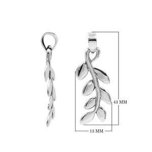 A handcrafted sterling silver leaf vine pendant featuring smooth organic detailing and a mirror-polished Balinese finish.