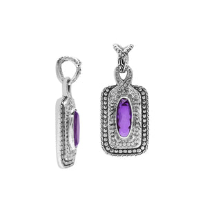 Sterling silver oval pendant featuring Amethyst Quartz with traditional beaded detailing and oxidized silver craftsmanship.