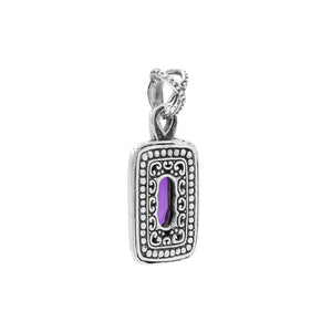 Sterling silver oval pendant featuring Amethyst Quartz with traditional beaded detailing and oxidized silver craftsmanship.