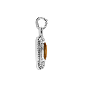 Sterling silver oval pendant featuring Citrine Quartz with traditional beaded frame and oxidized silver detailing.