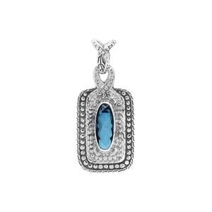 Sterling silver oval pendant featuring London Blue Topaz Quartz with traditional beaded frame and oxidized silver detailing.