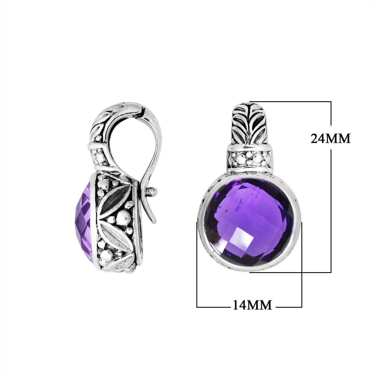 Sterling silver pendant with faceted Amethyst Quartz and decorative Balinese enhancer bail.
